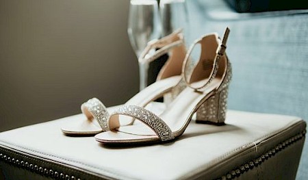 pair of silver heels