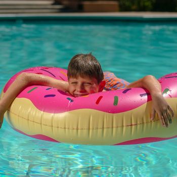 boy in a swimming pool on a float