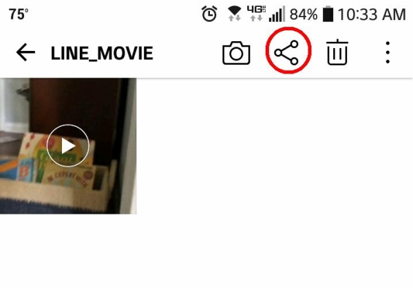 screenshot of line movie shown in gallery album with share button circled