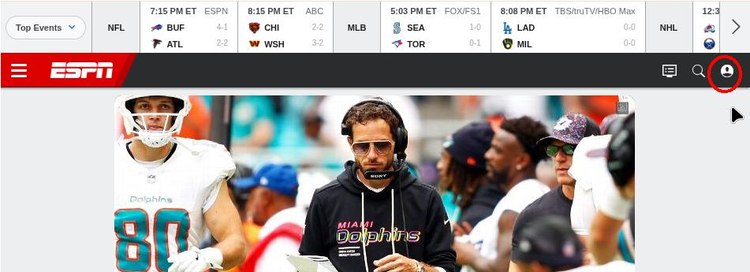 screenshot of espn home page