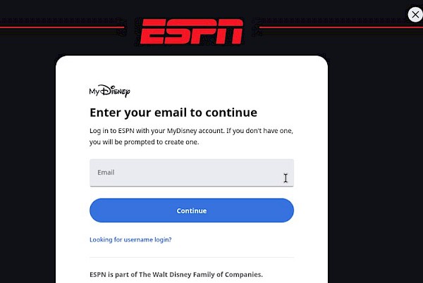 screenshot of ESPN sign in box