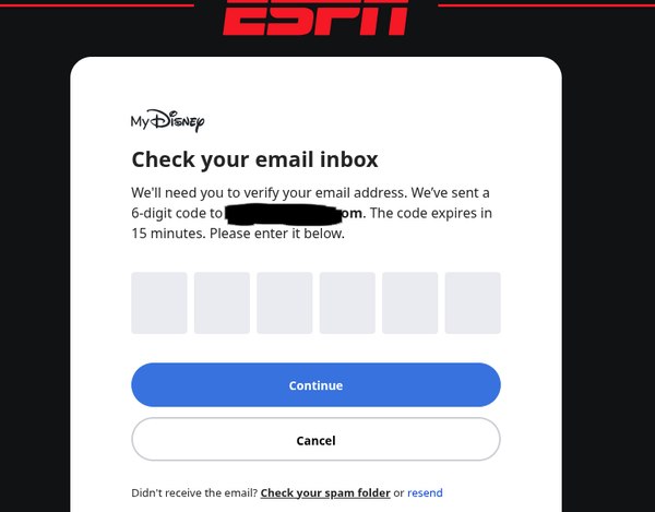 ESPN 6 digit code entry