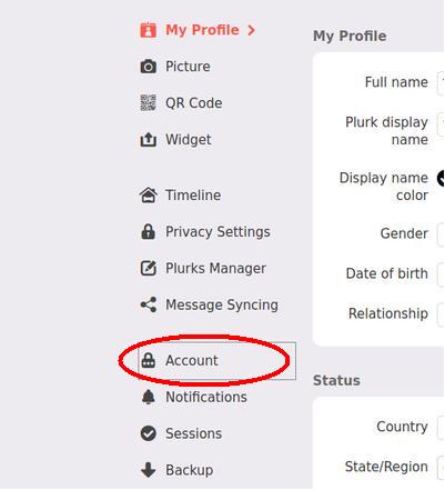 Screenshot of Plurk settings page