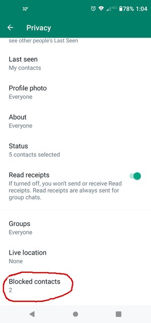 Screenshot of Privacy menu after scrolling down in WhatsApp for Android