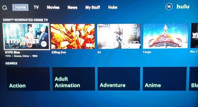 Screenshot of Hulu genres