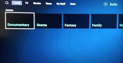 A second screenshot of Hulu genres