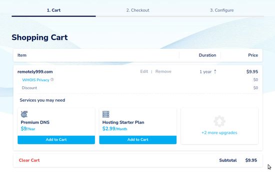 Screenshot of Namesilo shopping cart