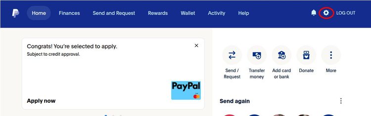 Screenshot of PayPal dashboard