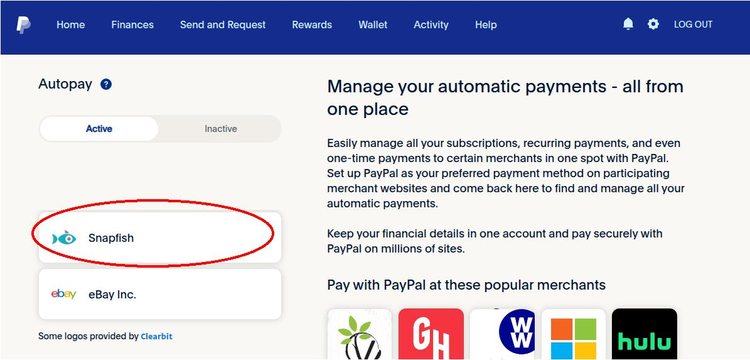 Screenshot of list of autopay subscriptions on PayPal