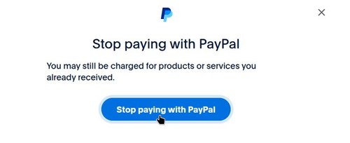 Screenshot of PayPal button to stop paying a retailer with PayPal