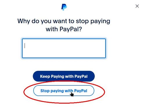 Screenshot of confirmation to stop paying automatic payments with PayPal