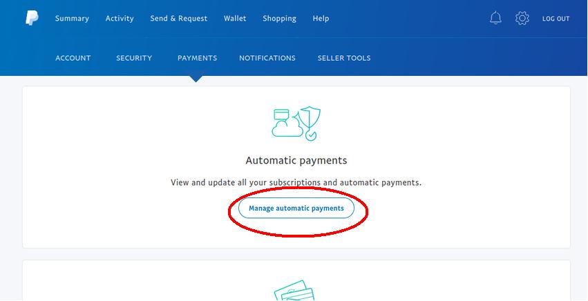 Screenshot of the automatic payments screen in PayPal