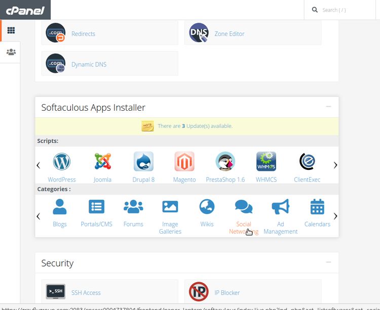 Screenshot of Softaculous from inside cPanel