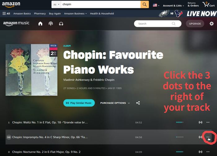 Screenshot of Amazon MP3 music album showing details of single songs or tracks