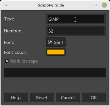 Screenshot of dialog box for text options in GIMP filmstrip effect