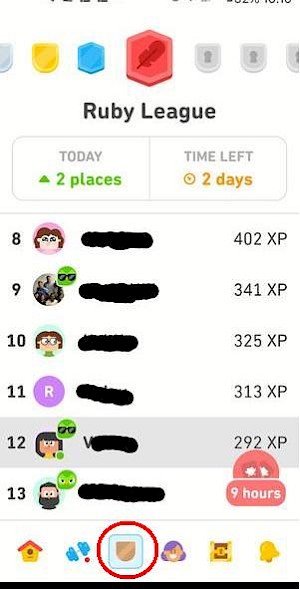 Screenshot of Duolingo app on phone showing the league