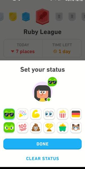 Screenshot of status icon choices in Duolingo