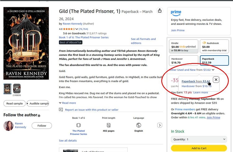Screenshot of the Amazon product page for a book, showing other options for that book